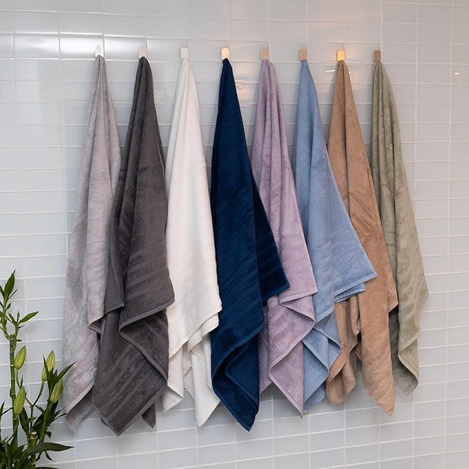Mosobam Luxury Turkish Towels Set of 4 Bath Sheets 35X70 White Oversize 700 GSM Bamboo Viscose & Aegean Turkish Combed Cotton