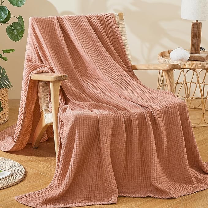 EMME Cotton Muslin Twin XL Blanket Breathable Gauze Blanket Soft Lightweight Blankets Adults Gifts for Women (Orange Red, 66"x90")