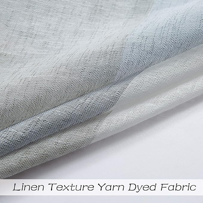 Central Park Gray and Smoke Blue Stripe Sheer Color Block Window Curtain Panel Linen Window Treatment for Bedroom Living Room Farmhouse 108 inches Long with Grommets, 2 Panel Rustic Drapes