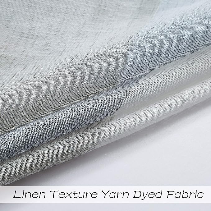 Central Park Gray and Smoke Blue Stripe Sheer Color Block Window Curtain Panel Linen Texture Window Treatment for Bedroom Living Room Farmhouse 102 Inches Long with Grommets, 40"x102"x2