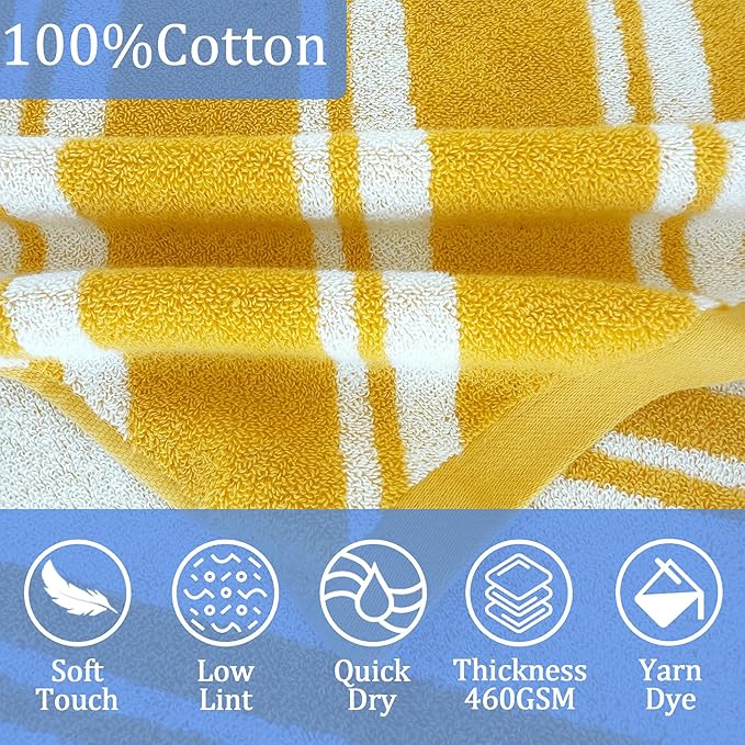 VOOVA & MOVAS Hooded Bath Towels for Kids (3-10Years,27.5"x55"),100% Cotton Absorbent Soft Towel Wrap for Toddler Boys,Perfect for Bathroom | Pool | Beach | Swimming, Jacquard Yellow Stripe