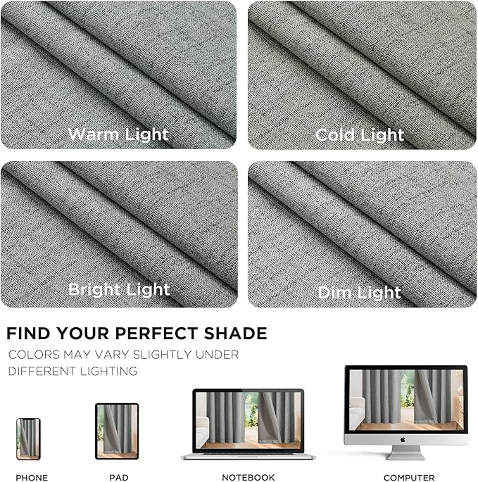 Joydeco Blackout Curtains for Bedroom - 96 Inch Long 100% Light Blocking 2 Panels Light Grey Drapes, Thermal Insulated Room Darkening Curtains, Linen Textured for Living Room, Rod Pocket & Back Tabs