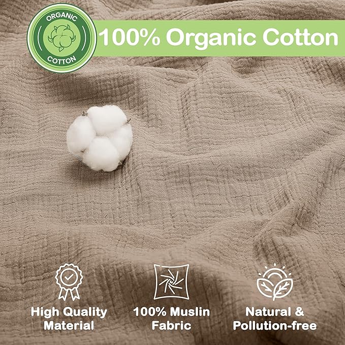 100% Organic Cotton Muslin Baby Blanket - 47 x 47 Inch Breathable Baby Girl Swaddle Blanket, Hypoallergenic Double-Layer, Soft and Cozy Baby Blankets for Sleeping & Everyday Use (Olive/Ivory)