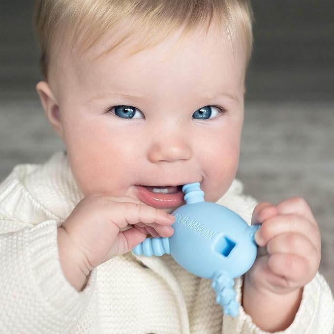 The Teething Egg Baby Teether + Molar Magician + Grippie Stick, 3pc Bundle - Freezable Teething Toy for Babies 3–6 Months up to 18 Months – Made in USA, Food-Grade TPE, Blue