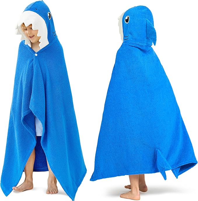 Joiedomi Shark Hooded Towel for Kids Soft 100% Cotton Bath Beach Towel 30" x 50" for Kids 3-10 Years Toddler Pool Poncho with Hood Absorbent Swim Wrap for Boys Girls