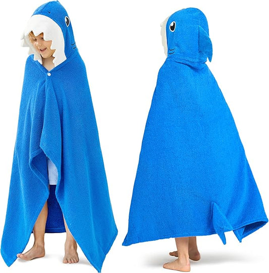 Joiedomi Shark Hooded Towel for Kids Soft 100% Cotton Bath Beach Towel 30" x 50" for Kids 3-10 Years Toddler Pool Poncho with Hood Absorbent Swim Wrap for Boys Girls