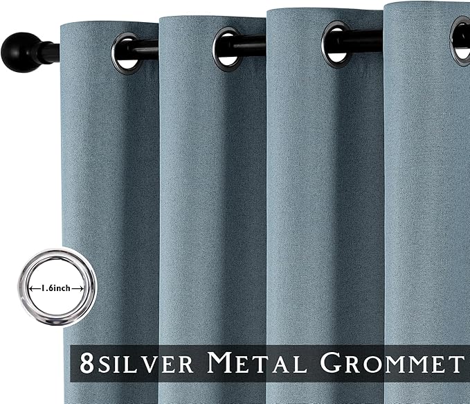 ChrisDowa 100% Blackout Blue Solid Curtains 54 Inches Long 2 Panels for Bedroom Living Room,Farmhouse Room Darkening Thermal Insulated Soundproof Grommet Top Window Treatment Drapes,52x54