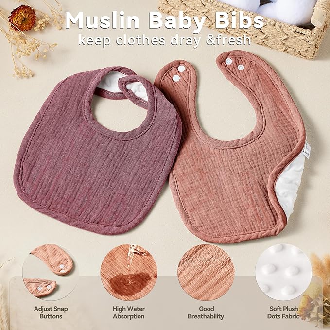 Wrrernsin Muslin Baby Bibs for Unisex Boys Girls, Cotton Drool Bibs, Adjustable Newborn Bibs for Drooling and Teething