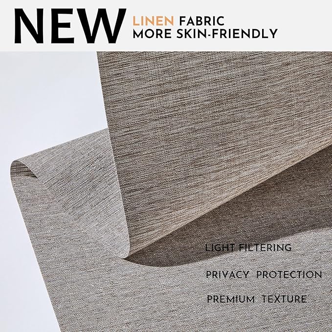Persilux Light Filtering Roller Shades for Indoor Window Blinds,Cordless,Linen Fabric,Thermal Insulated Fabric UV Protection Shades for Home,Office,Bedroom,Door,Light Filtering-Stone Grey,Custom Size