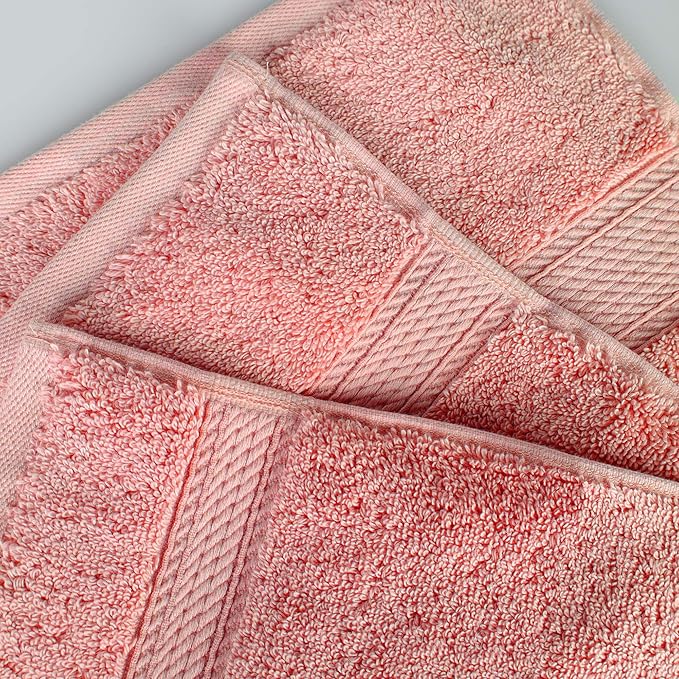 Superior Egyptian Cotton Pile Bath Towel Set of 4, Ultra Soft Luxury Towels, Thick Plush Essentials, Absorbent Heavyweight, Guest Bath, Hotel, Spa, Home Bathroom, Shower Basics, Tea Rose