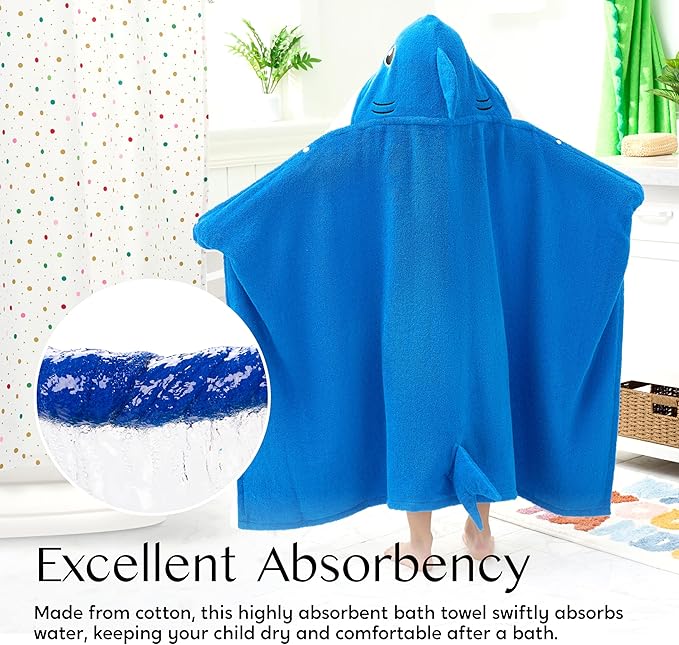 Joiedomi Shark Hooded Towel for Kids Soft 100% Cotton Bath Beach Towel 30" x 50" for Kids 3-10 Years Toddler Pool Poncho with Hood Absorbent Swim Wrap for Boys Girls