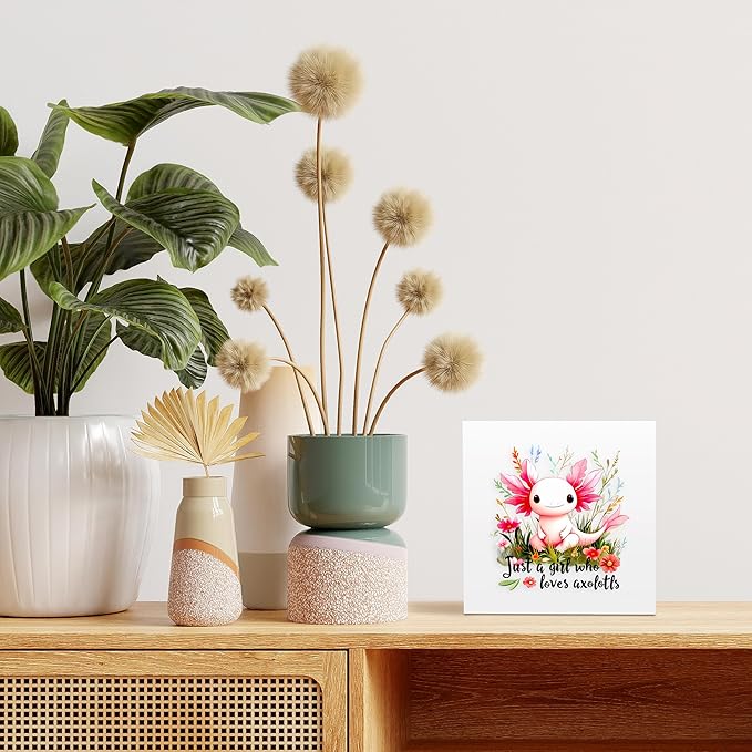 Axolotl Decor Wooden Box Sign Decorative, Home Room Desk Decorations For Teens Teenage Girls Age 8-12, Axolotl Lovers Themed Gifts Stuff Accessories Things Merchandise Items!
