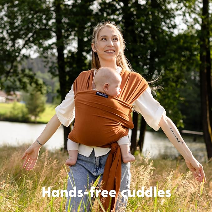 Cuddlebug Baby Wrap - Hands-Free Baby Carrier Wrap - Soft & Stretchy Baby Wraps Carrier - Carrier Newborn to Toddler 7-35 lbs - One-Size-Fits-All Holder - Hip-Healthy (Brown)