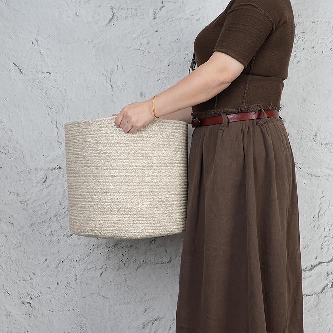 Cotton Rope Basket For Girls Boys Kids 16”X14” Baby Laundry Basket Nursery Bin Round Woven Baskets Organizer For Storage Toys Blankets Shoes Clothes oatmeal
