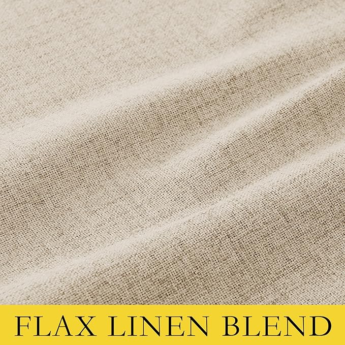 NICETOWN Cream Linen 100% Blackout Curtains, 2 Panels Set, 52 x 96 Inches, Rod Pocket Style, Thermal Insulated Room Darkening Drapes for Bedroom, Living Room, Nursery, Modern Farmhouse Decor