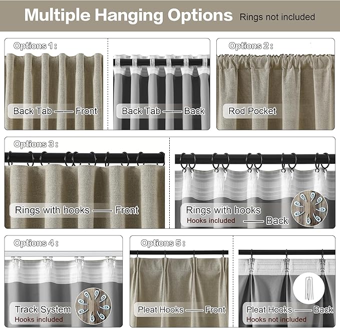 RAIN CITY Blackout Taupe Curtains 92 Inch Long for Bedroom Living Room Linen Textured Farmhouse Room Darkening/Thermal/Noise Reduction Window Treatment Drapes with Hooks 2 Panels, 2x50Wx92L in