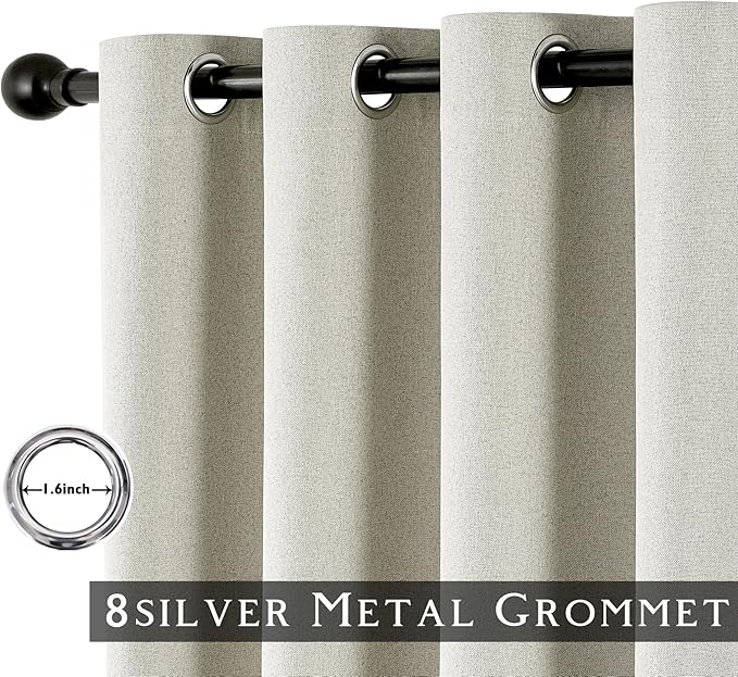 ChrisDowa 100% Blackout Greyish Beige Solid Curtains 45 Inches Long 2 Panels for Bedroom Living Room,Farmhouse Room Darkening Thermal Insulated Soundproof Grommet Top Window Treatment Drapes,52x45