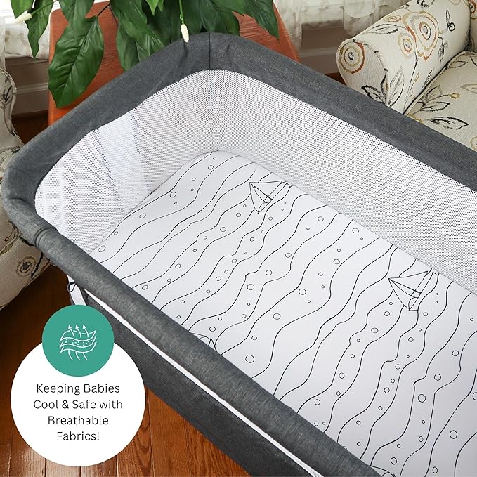 Bassinet Sheets for Airclub, AMKE, LovliTod Baby, Bonbay, Bellababy Bedside Bassinet Sleeper by TansyPanda, 3 Pack, 20x33 Inch, Ultra Soft, Breathable, Snug Fit, Unisex Boys, Girls, Gray (Ocean Fish)