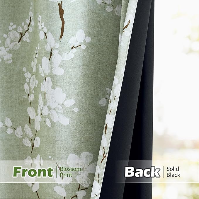 FMFUNCTEX Green Kitchen Valance Curtain for Windows Bathroom Living Room Bedroom, Blossom Blackout Window Valance Thermal Insulated Rod Pocket Valance Curtains, 50" W x 18" L, Sage Green and White