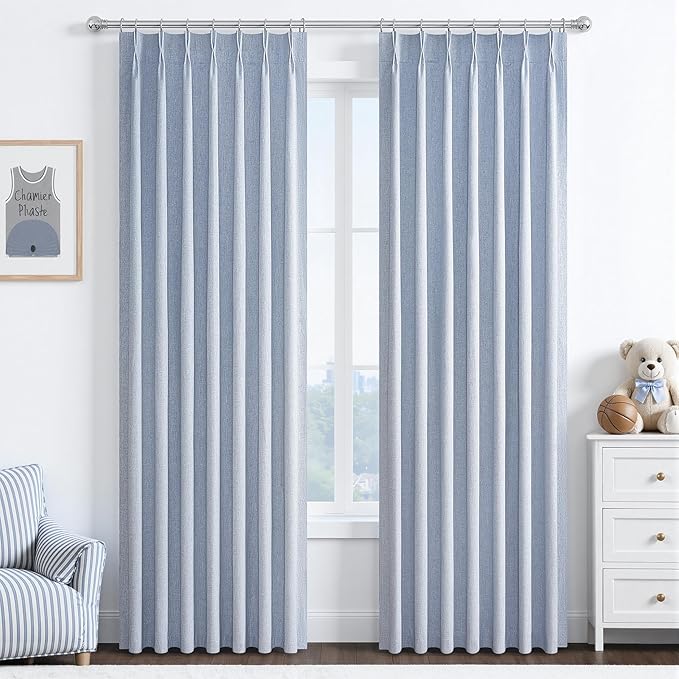 DustyBlue 90 Inch long Darkening Curtains for Kids/Boys Rooms/Bedroom 2 Panels Set, Floor to Ceiling Track Pinch Pleated Drapes Hooks Linen Thermal Coastal Curtain Window Burg Light Blue 40"Wx90"L
