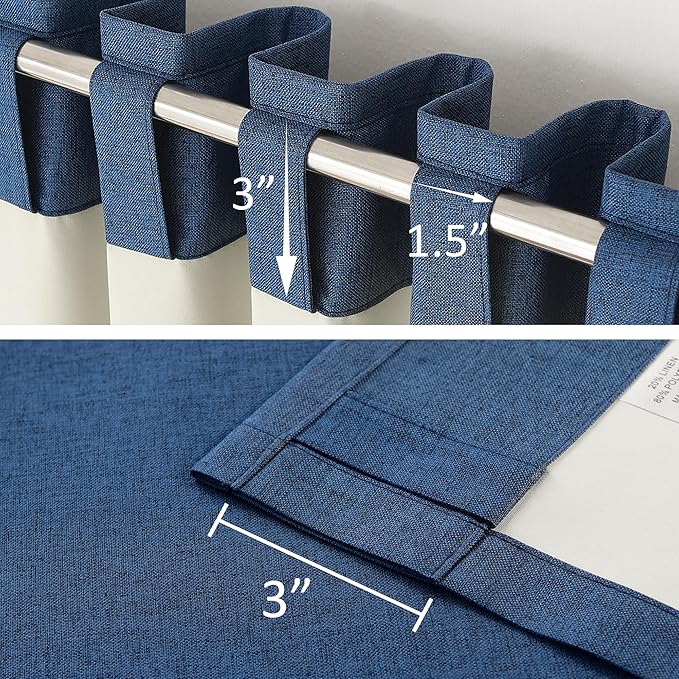 DUALIFE 96 Inch Curtains 2 Panel Set Farmhouse Blackout Heat Reducing Sun Block Out Curtains for Bedroom Dorm UV Blocking Noise Canceling Burlap Linen Look Drapes Rod Pocket Back Tab,50 X 96 Blue