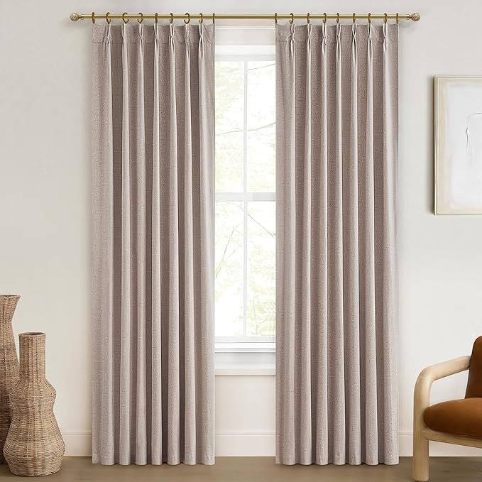 Pinch Pleated Curtains 108 Inches Long Full Blackout Curtains Panel for Bedroom Dining Decor Linen Thermal with Liner 9 Foot/ft for 110 Inch Length Window Drapes(Hook/Rings Included) 2 Panels