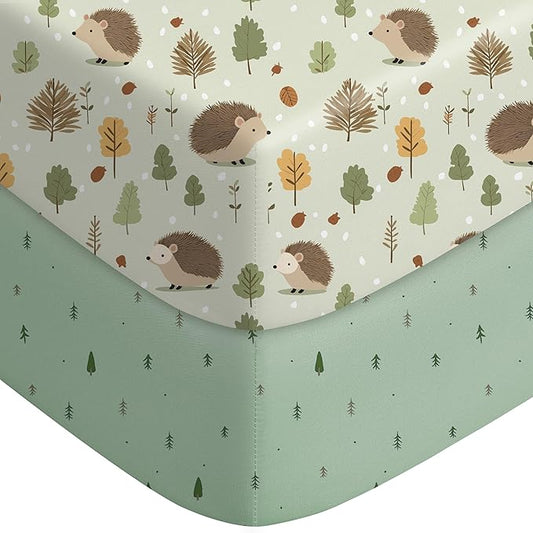 Pack and Play Sheets Fitted, Mini Crib Sheets 2-Pack for Pack N Play Mattress, Stretchy Playpen Sheet for Boys Girls, Softness and Breathable, 38" x 26"