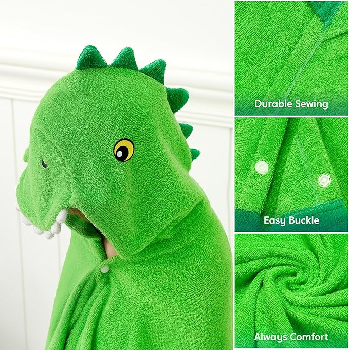 Joiedomi Dinosaur Hooded Towel for Kids Soft 100% Cotton Bath Beach Towel 30" x 50" for Kids 3-10 Years Toddler Pool Poncho with Hood Absorbent Swim Wrap for Boys Girls