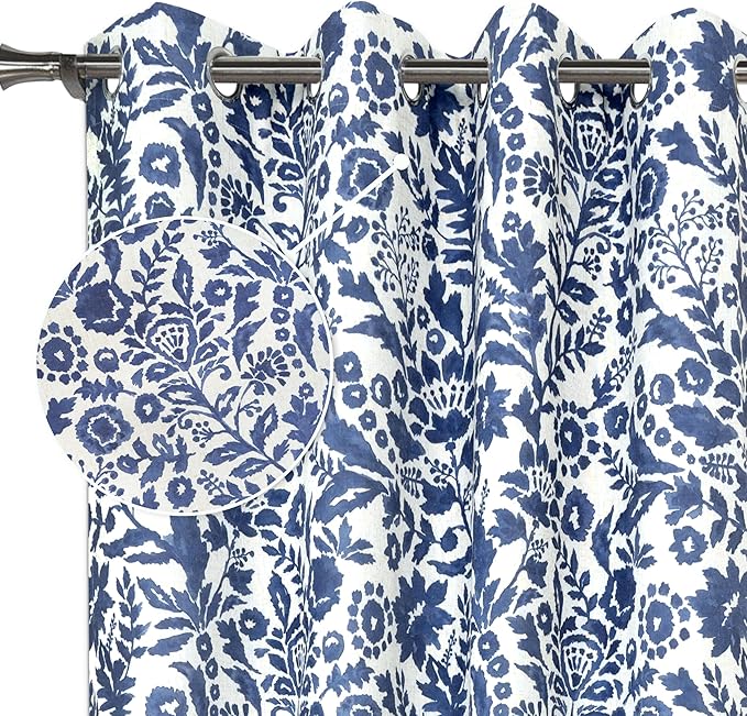 DriftAway Julia Watercolor Blackout Room Darkening Lined Thermal Insulated Energy Saving Window Curtains 2 Layers 2 Panels Each Size 52 Inch by 96 Inch Linen Navy