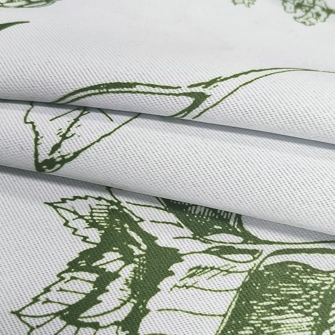 FMFUNCTEX 100% Blackout Floral Curtains 63 Inches Long for Bedroom, Sage Green Leaf Drapes for Living Room, Farmhouse Rod Pocket Back Tab Room Darkening Thermal Insulated Window Drapes 2 Panels