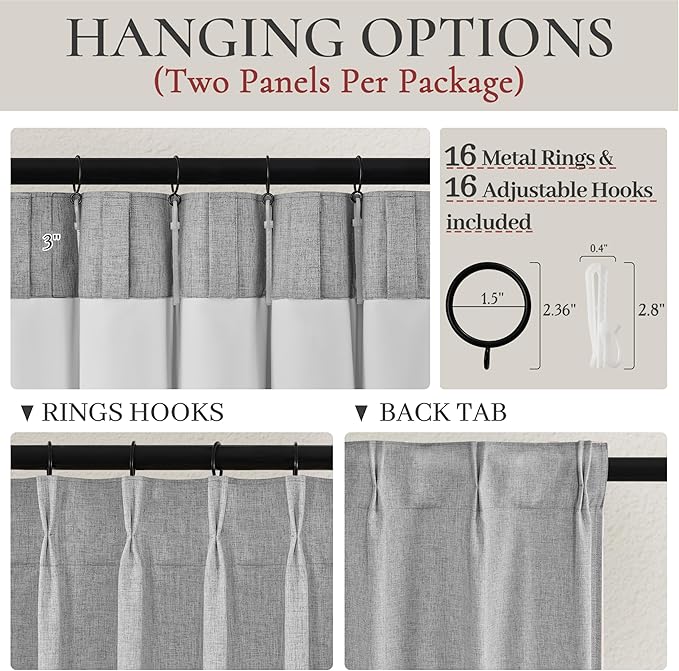 Bedroom Blackout Curtains 63 Inches (5-1/4FT) Long 2 Panel Set,Thermal Curtain for Summer Heat Living Room Darkening Pinch Pleated Short Drapes for 62 Inch Window Pinch Pleated(40"x63"x2 Grey)