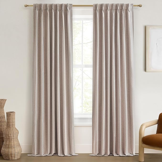 Rustic Country Curtains for Living Room Textured 90 Inch Blackout Curtains Drop Cloth Burlap Window Drapes Farmhouse Boho Linen Oatmeal 2 Panels Pinch Pleated 7-1/2ft Extra Long Heavy Insulated