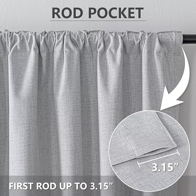 100% Blackout Curtains 90 inch Length 2 Panels Faux Linen Long Drapes for Bedroom Living Room Black Out Room Darkening Curtain Thermal Insulated Back Tab Rod Pocket(W52 x L90, Off-White)