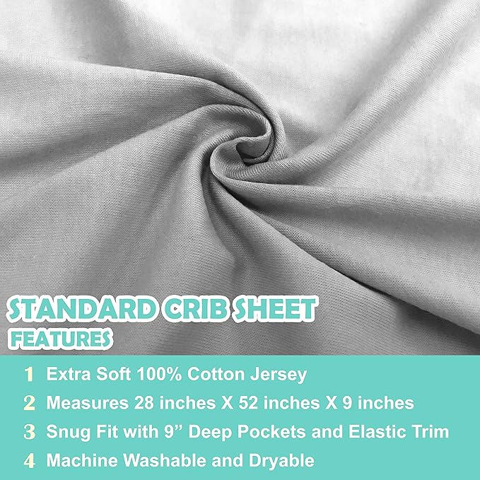 American Baby Company 4 Pack Fitted Crib Sheets 28" x 52", Soft Breathable Neutral 100% Cotton Jersey Sheet, Yellow/Yellow Stars/Gray/White, for Boys and Girls, Fits Crib and Toddler Bed mattresses
