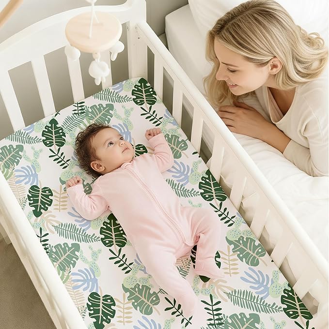 Bedside Sleeper Bassinet Fitted Sheets 20 x 33, 3 Pack Baby Delight Beside Me Dreamer,Babybond,Jimglo,koola,cowiewie,fodoss, Dream On Me Baby Square Bassinet, Sage Green Leave