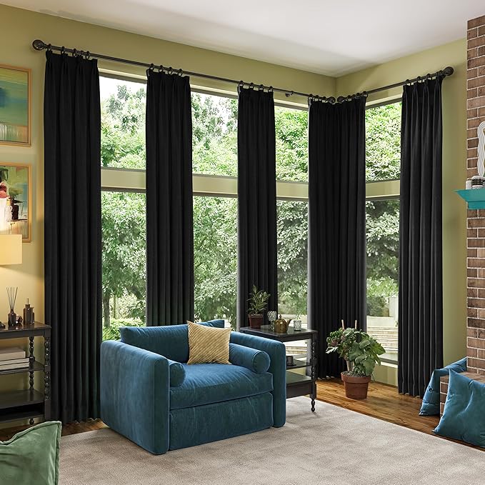 RAIN CITY Black Blackout Curtains 50 x 108-inches Long 9 ft Tall 2 Panels,100 Inch Wide Total Modern Farmouse Thermal Insulated Energy Saving Window Drapery for Living Room