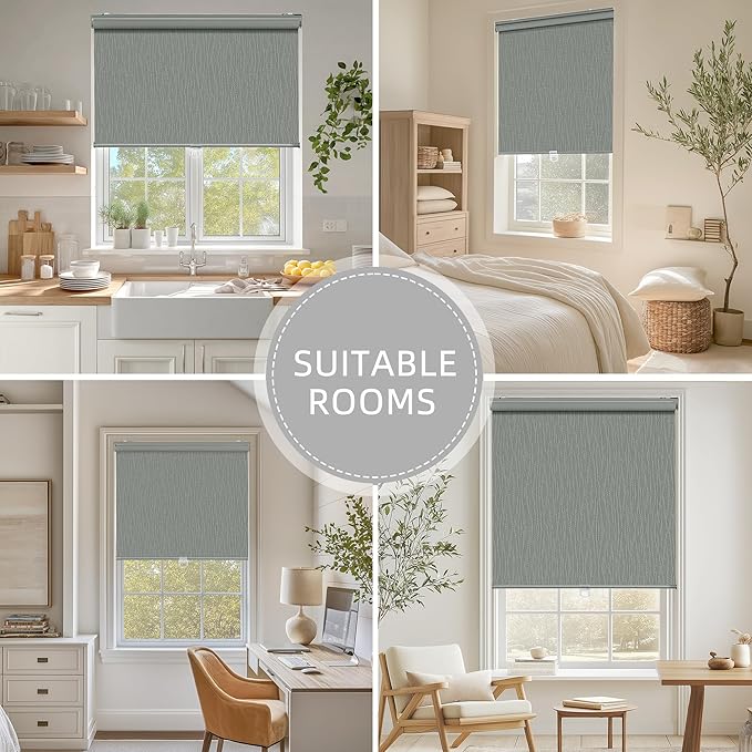ChrisDowa Blackout Roller Shades for Windows, Striped Pattern Cordless Pull Down Door Blinds with Privacy, Thermal Insulated Window Shades for Living Room, Home and Office. Grey, 24" W x 72" H