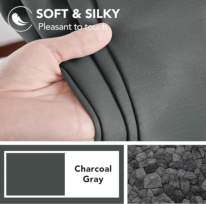 Deconovo Blackout Curtains, Thermal Insulated, W42 x L84 2 Panels, Back Tab, Machine Washable, Room-Darkening Drapes for Bedroom/Living Room Dark Grey