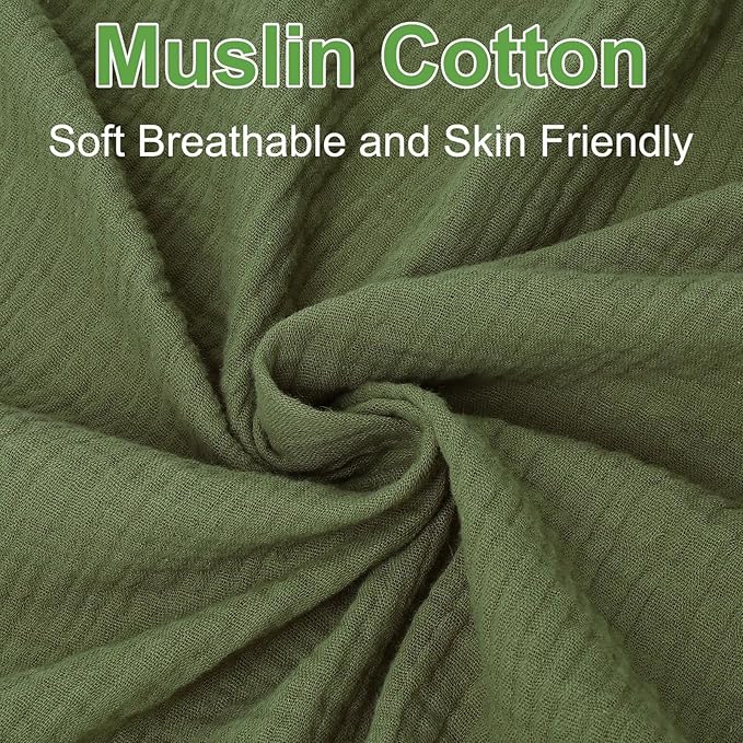 PET REJOIR 2 Pack Olive Green Muslin Crib Sheets for Boys & Girl- Neutral Breathable Cotton Crib Mattress Sheets Fitted for Standard 28"x 52"- Nursery Décor No Slip Crib Bed Sheets