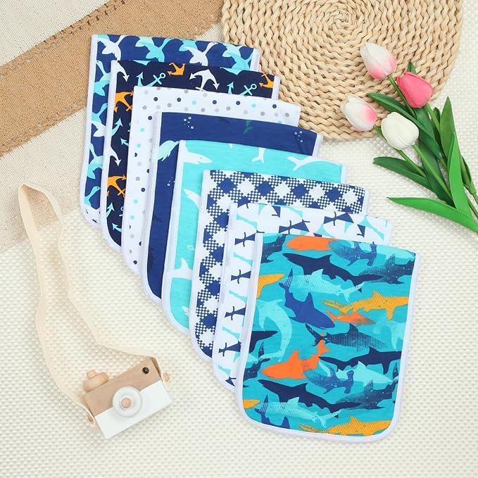 Hakochia Burp Cloths for Baby Boy & Girl Organic Cotton Large Unisex Burp Clothes Extra Absorbent Soft Neutral Burping Rags Spit Up Cloth Sets for Newborns 8 Pack