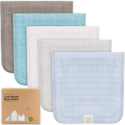 KeaBabies Cotton Muslin Burp Cloths Baby Boy, Girl - 5-Pack Soft & Absorbent Burping Cloth for Babies, Large Baby Towels & Washcloths for Newborn, Spit Up Rags, No Shrink, 20x10 (Nimbus)