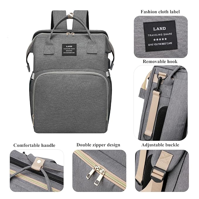 Baby Diaper Bags with Changing Station,Waterproof Diaper Bag Backpack for Moms Dads with USB Charging Port,Large Capacity Multifunctional Baby Essentials(Grey)