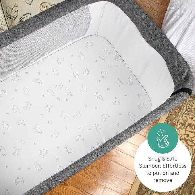 Bassinet Sheets for Baby Delight Beside Me Dreamer, Ronbei, HARPPA, Jimglo, Whiffee by TansyPanda, MUHDUH, 3PC, 33x20, Ultra Soft, Breathable Snug Fit, Unisex Boys Girls, Gray (Moon, Stars, Clouds)