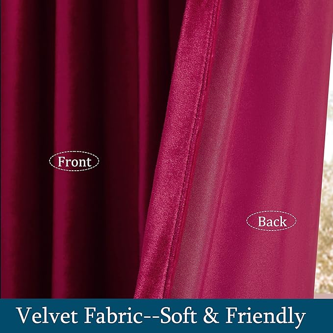 PRIMROSE Red Curtains 108 inch for Living Room Velvet Drapes Blackout Rod Pocket Back Tab Window Treatment Semi Room Darkening Decor Curtains for Bedroom Set of 2 Panels