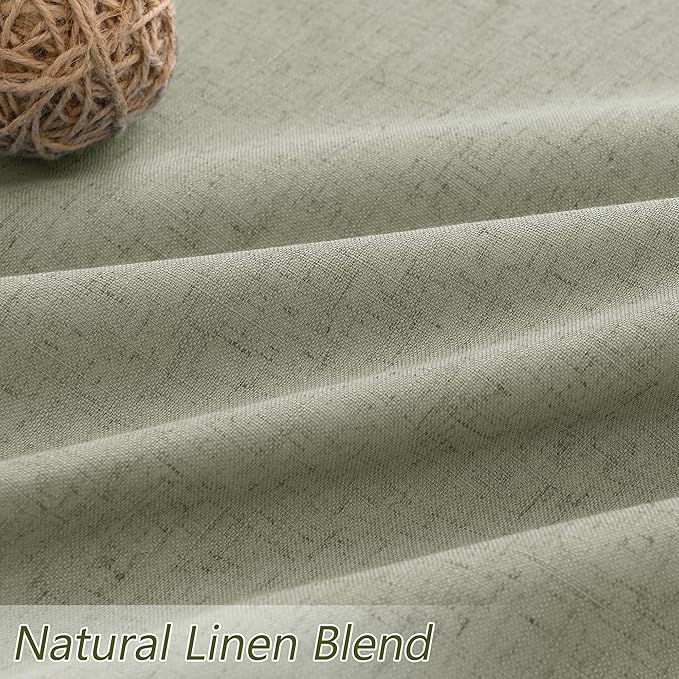 Sage Green 100% Blackout Curtains 84 Inch Length 2 Panels Set for Living Room Bedroom Back Tab Thermal Insulated Black Out Linen Drapes Room Darkening Window Curtains 84 Inches Long
