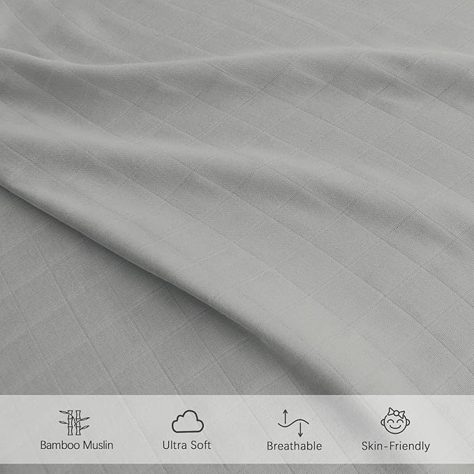 Muslin Crib Sheets for Boys and Girls 2 Pack, Ultra Soft Muslin Fitted Baby Crib Sheet for Standard Crib Mattress & Toddler Bed Mattress, Grey & White