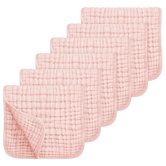 Looxii Muslin Burp Cloths 100% Cotton Muslin Cloths Large 20''x10'' Extra Soft and Absorbent 6 Pack Baby Burping Cloth for Boys and Girls Shell Pink