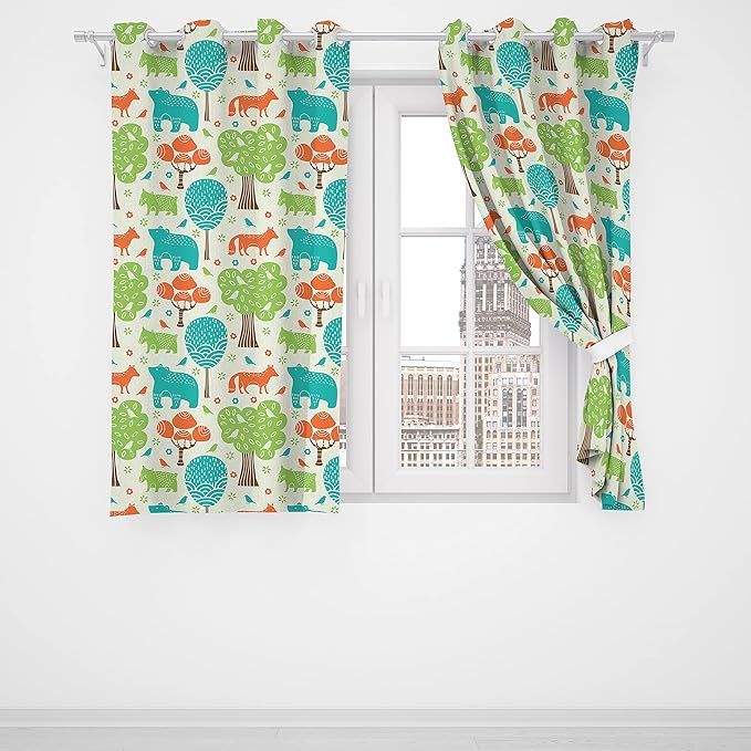 Kids Blackout Curtains,Curtains Cartoon Trees Forest Animals Courtyard Porch Gazebo Decoration 85x85inch(214x214cm)