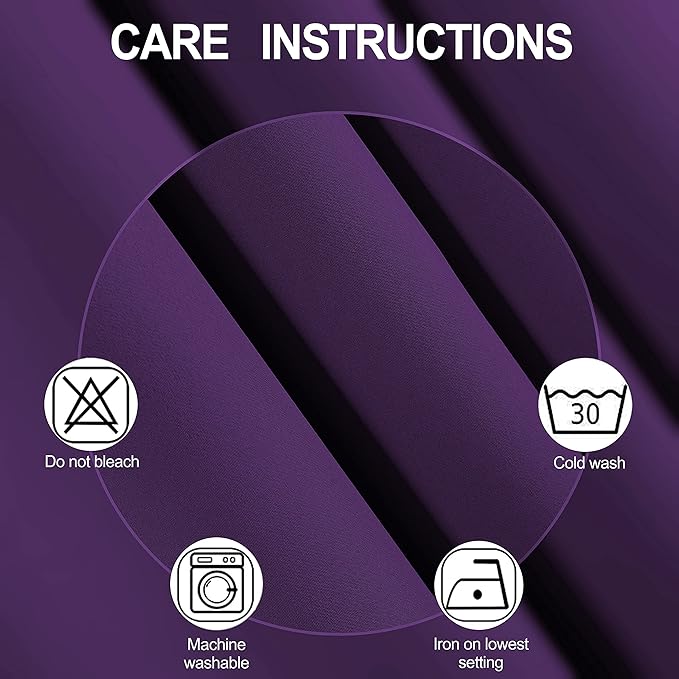 LEMOMO 100% Blackout Purple Curtains with Black Lining/52 x 63 Inch/Set of 2 Panels Thermal Insulated Room Darkening Curtains for Bedroom