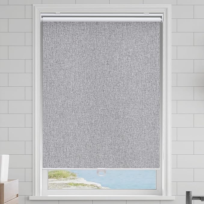 Cordless Roller Shades Blackout Blinds for Windows Room Darkening Rolled Up Shades with Spring System, UV Protection Natural Linen Fabric Window Shades Door Blinds for Home,43" W x 72" H, Heather Grey